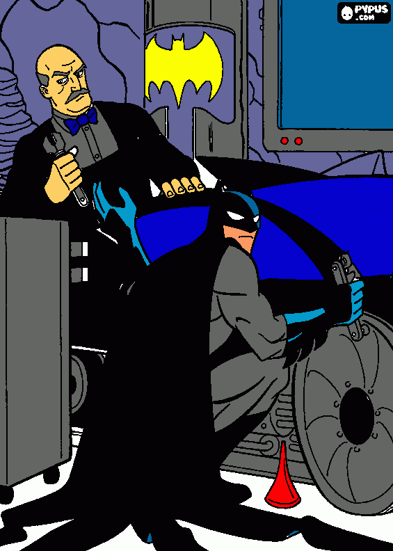 kolorowanka alfred i batman ubezpieczają batmobil