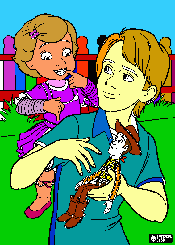kolorowanka Andy z siostrą z Toy Story