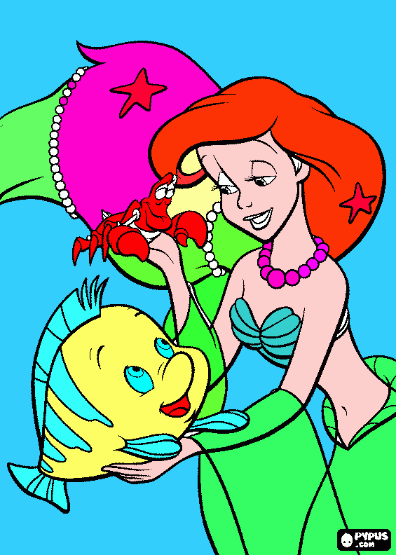 kolorowanka ARIELKA Z KRABEM I NEMO
