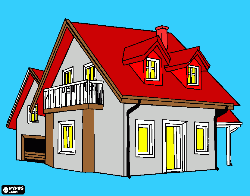 kolorowanka Dom dwupiętrowy z garażem
