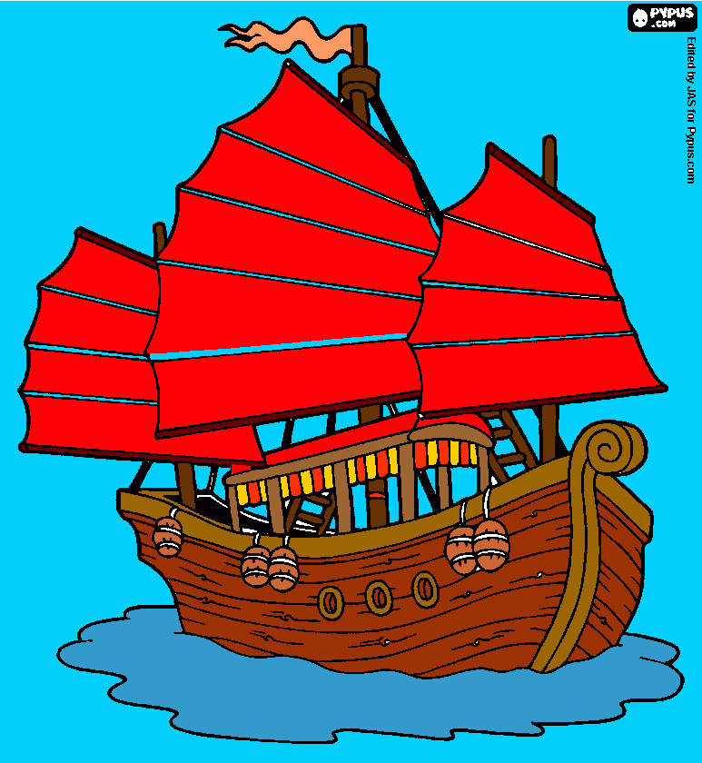 kolorowanka Dżonka,azjatycka łódź