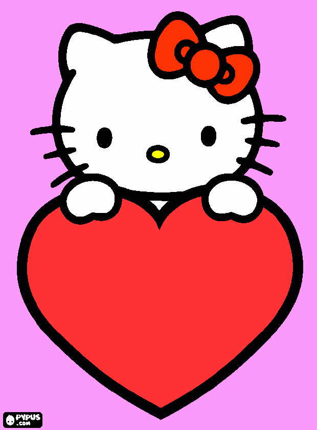 kolorowanka hello kitty z wielkim sercem