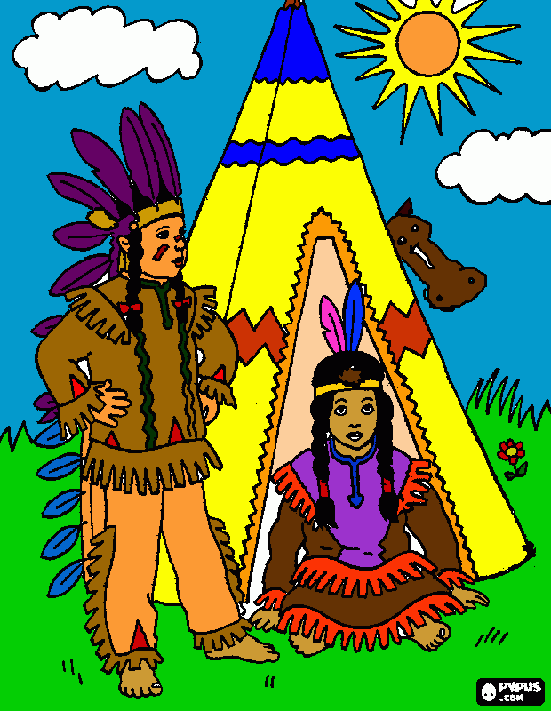 kolorowanka indianie przed tipi