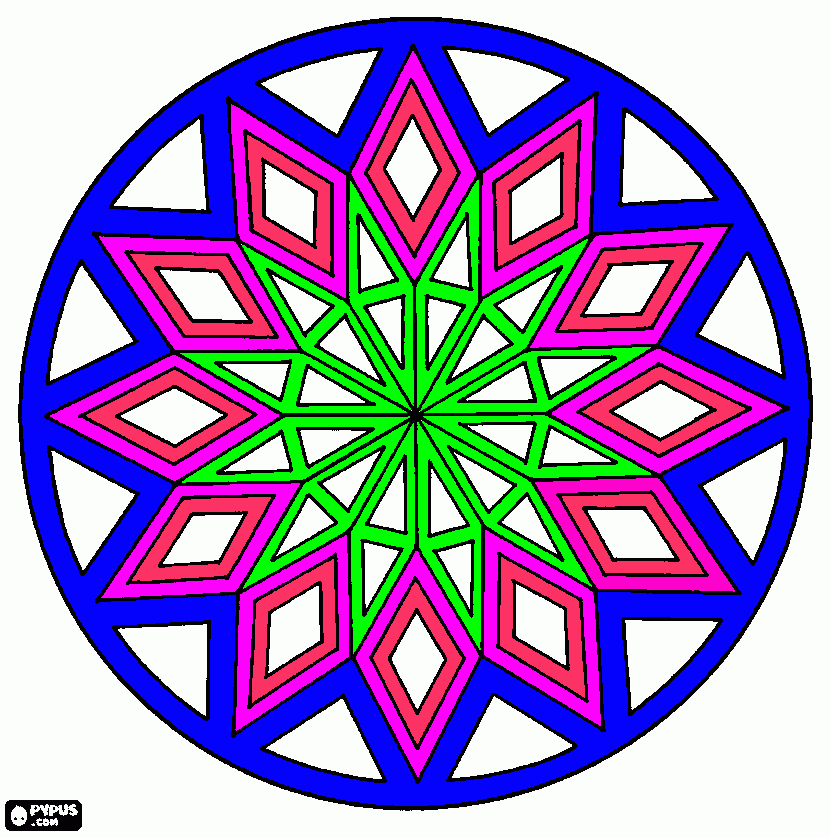 kolorowanka kolorawanka cykliczne mandala gwiazdy trójkątów i   rombu