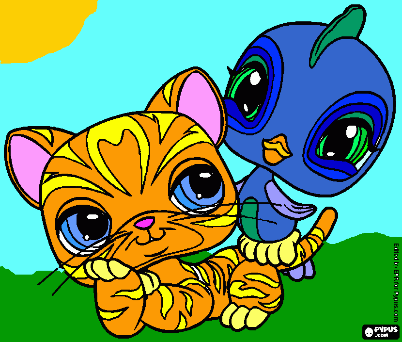 kolorowanka littlest pet shop (kot i ptaszek)