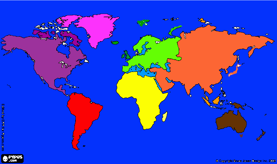 kolorowanka mapa kontynentów