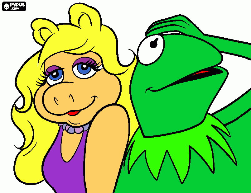 kolorowanka Miss Piggy i Żaba Kermit