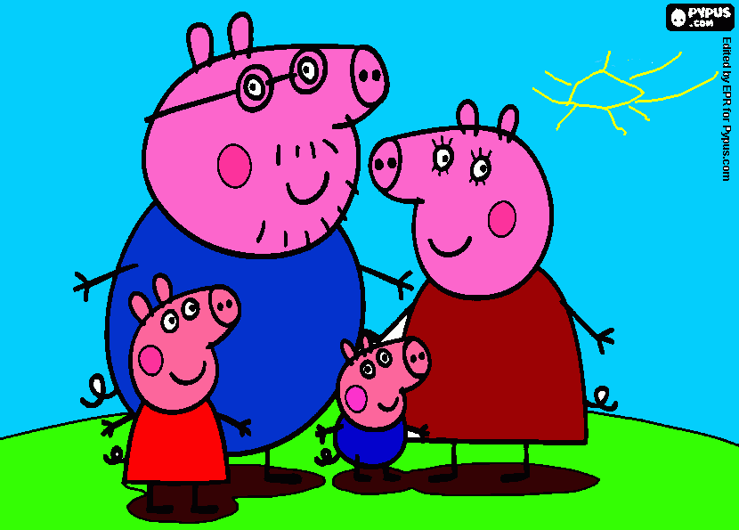 kolorowanka Peppa i jej rodzina skaczą w kałużach