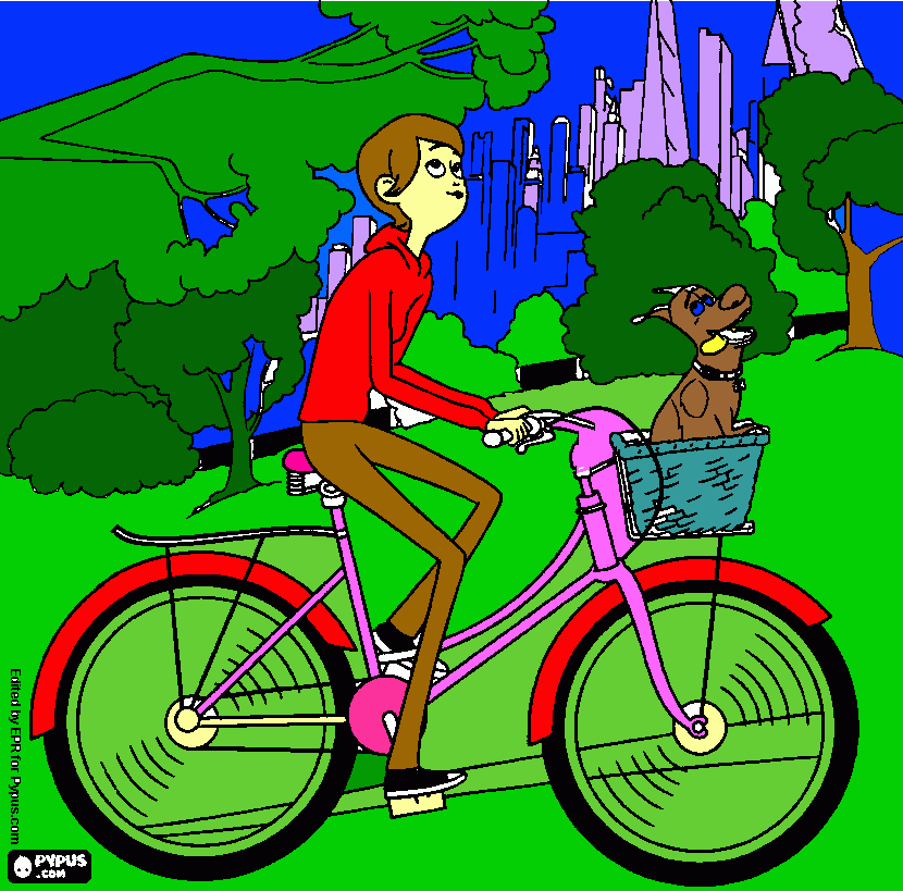 kolorowanka Przejażdżka rowerowa z moim pieskiem Toffikiem.