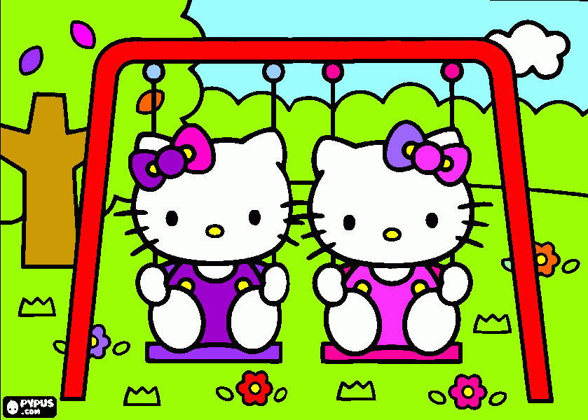 kolorowanka rysunek Poli - hello kitty na placu zabaw