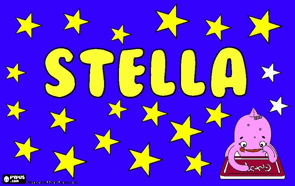 kolorowanka To jest napis Stella na granatowym tle z gwiazdami