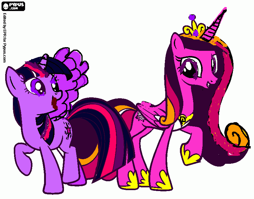 kolorowanka Twilight Sparkle i księżniczka Cadance