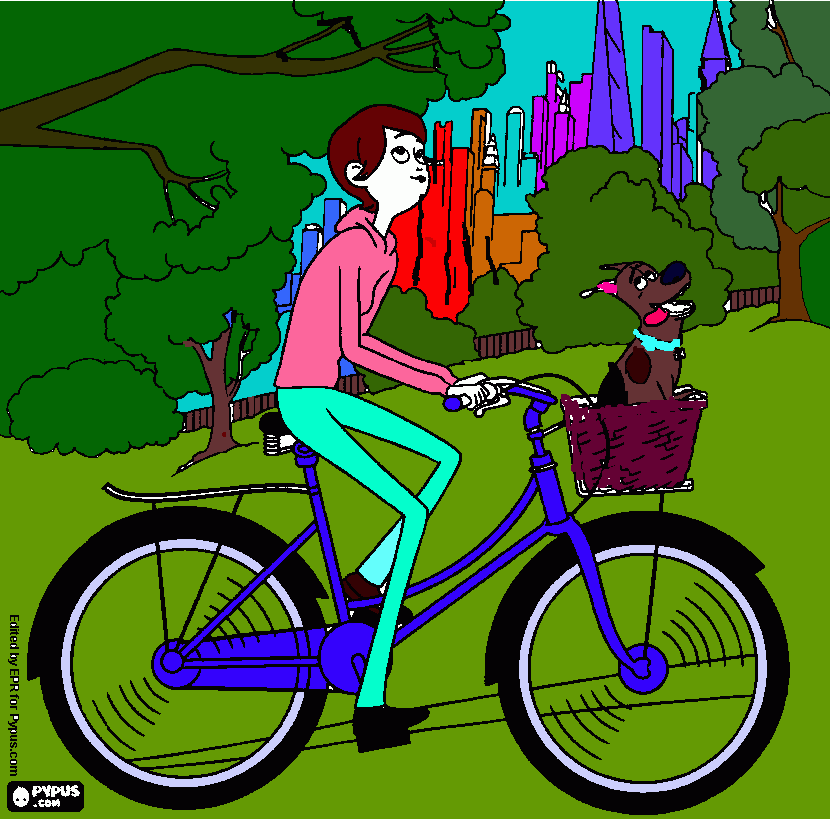 kolorowanka Wycieczka rowerowa z psem.