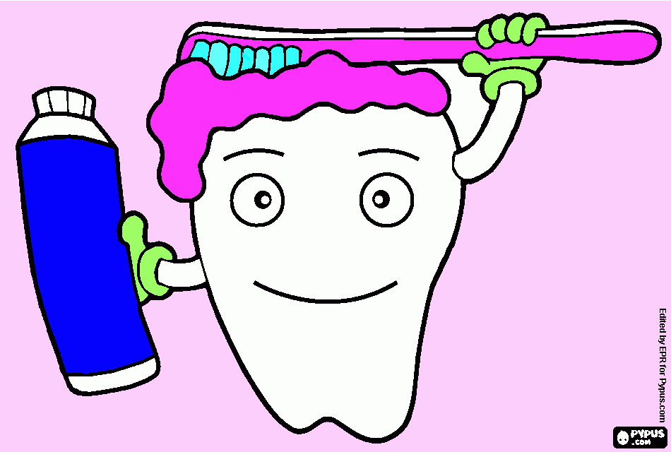 kolorowanka ząb ze szczoteczką i pastą do zębów