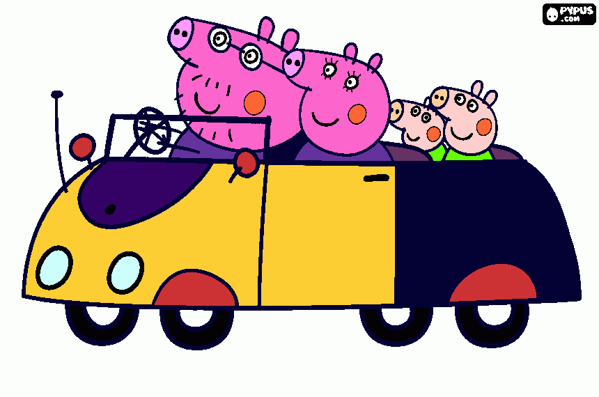 kolorowanka Świnka Peppa jedzie na wycieczkę