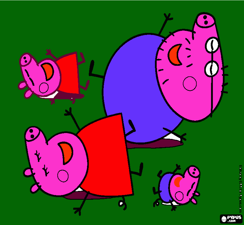 kolorowanka Świnka peppa tata mama george i peppa śmieją się. 