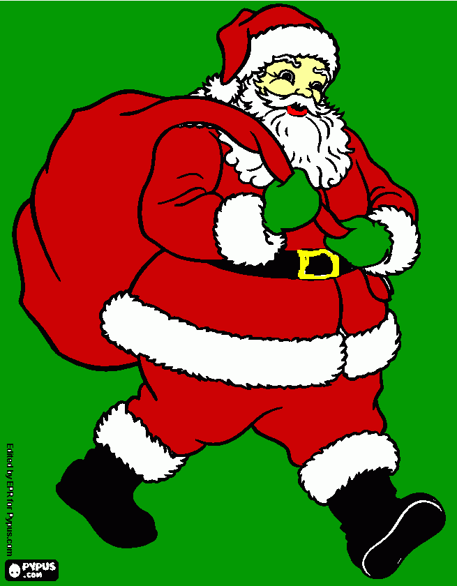 kolorowanka Święty Mikołaj z workiem pełnym prezentów na plecach