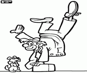 kolorowanka Akrobata pajac i szczeniak