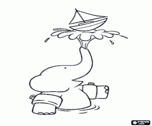 kolorowanka Babar słonia i zabawki łódź