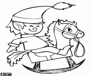 kolorowanka Boże Narodzenie Elf i drewniany koń