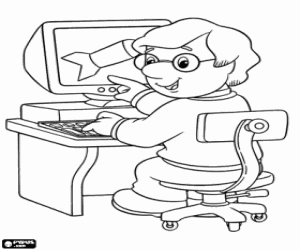 kolorowanka Charlie Pringle przy komputerze