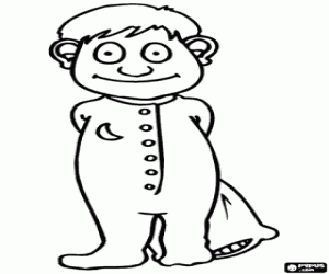 kolorowanka Chłopiec w piżamie z Poduszka