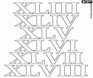 kolorowanka Cyfry rzymskie od 43 do 48