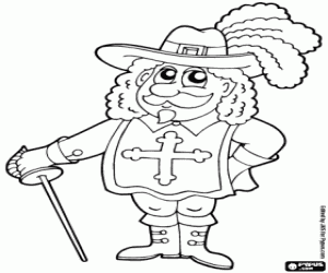 kolorowanka D'Artagnan, najbardziej znanych muszkieter