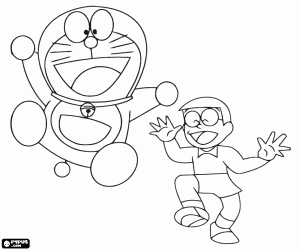 kolorowanka Doraemon i Nobita, bohaterów