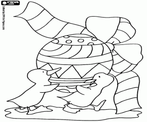 kolorowanka Dwa Kaczątka i jajko wielkanocne