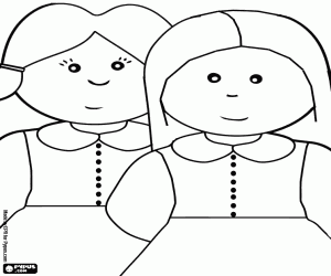 kolorowanka Dwie dziewczyny oglądając starannie