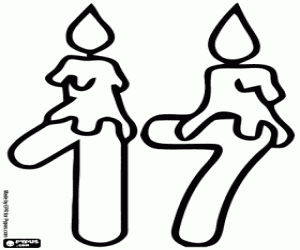 kolorowanka Dwie świece i numer siedemnaście