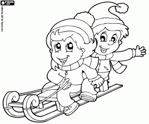 kolorowanka Dzieci zabawy na sanie