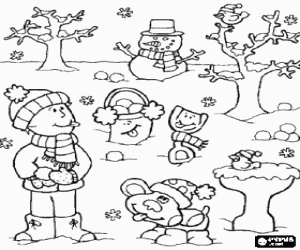 kolorowanka Dziecko, psa i bałwana