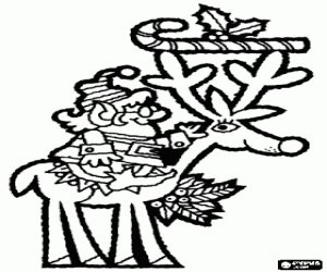 kolorowanka Elf świąteczne jazda reniferów