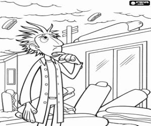 kolorowanka Flint zaniepokojony jego wynalazek