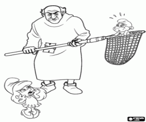 kolorowanka Gargamel, Papa Smerf i Smerfetka