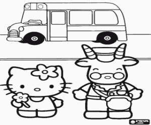 kolorowanka Hello Kitty i autobus