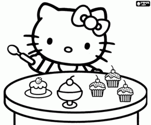 kolorowanka Hello Kitty i babeczki