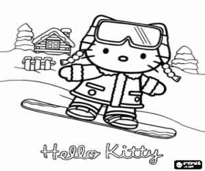 kolorowanka Hello Kitty z snowboardowe