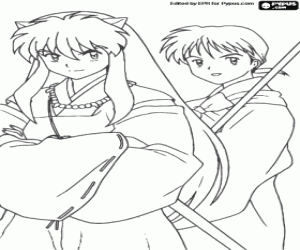 kolorowanka InuYasha i Miroku, buddyjski mnich