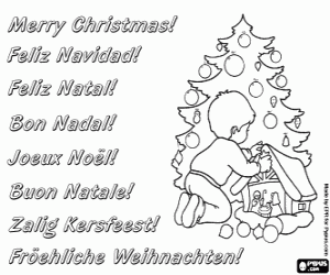 kolorowanka Karta z chłopcem i Boże Narodzenie gwiazda