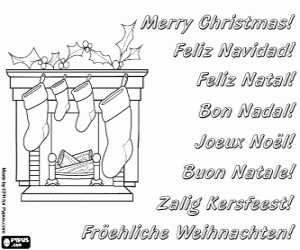 kolorowanka Kartki świąteczne z kominkiem