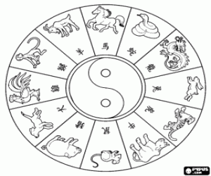 kolorowanka Koło chińskiego zodiaku
