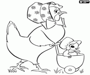 kolorowanka Kura i kurczak w Wielkanoc