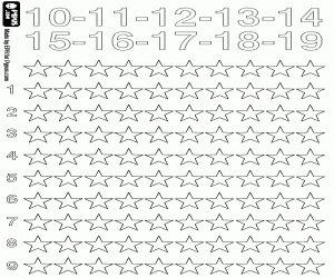 kolorowanka Liczenie gwiazd od 10 do 19