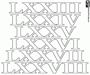 kolorowanka Liczyć od 73 do 78 jako Rzymian