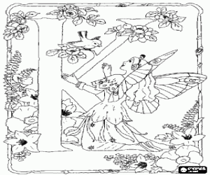 kolorowanka Litera K z kwiatów i bajki