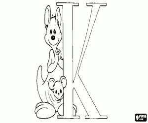 kolorowanka Litera K z kangura mama i dziecko