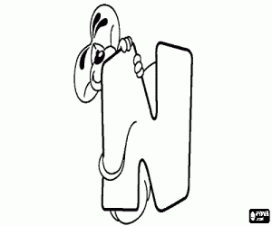 kolorowanka Litera N z myszką trochę złośliwy